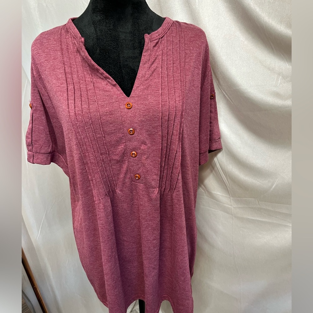 🌹Pink Short Sleeve Boxy Tunic with Mandarin Collar
